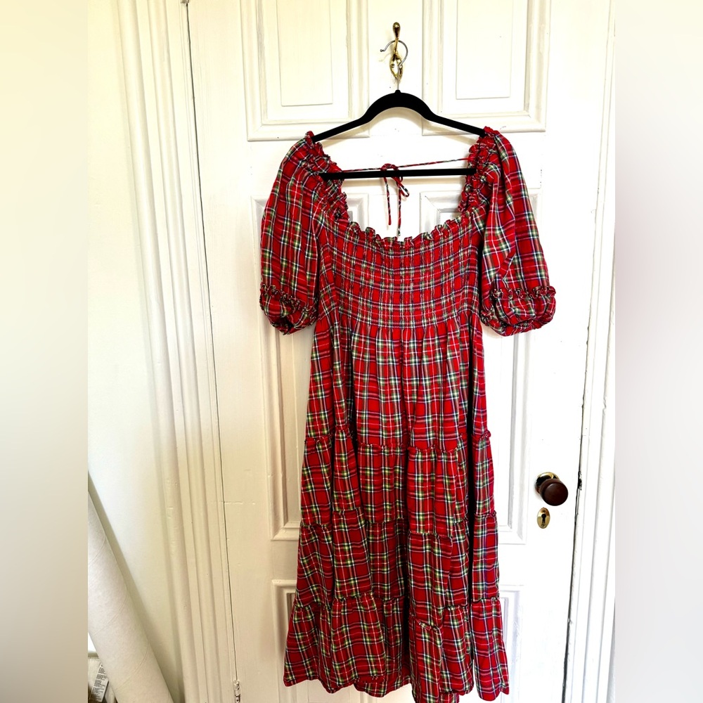 HILL HOUSE HOME Red Tartan Midi Dress